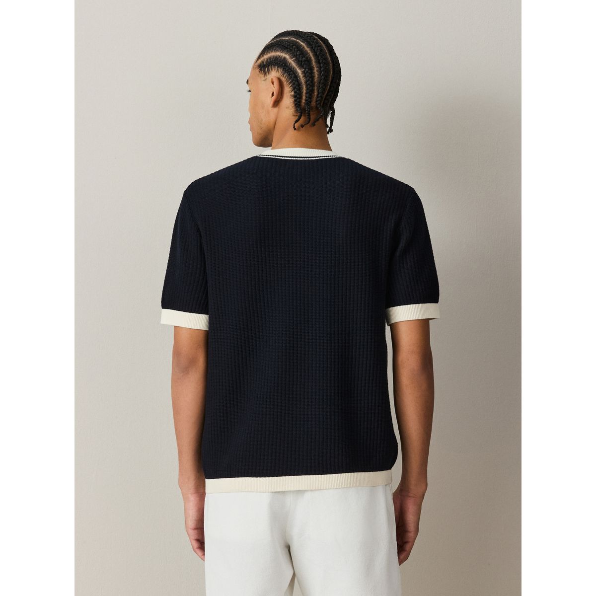 T-shirt à bords contrastés en maille de coton bleu marine, NEXT
