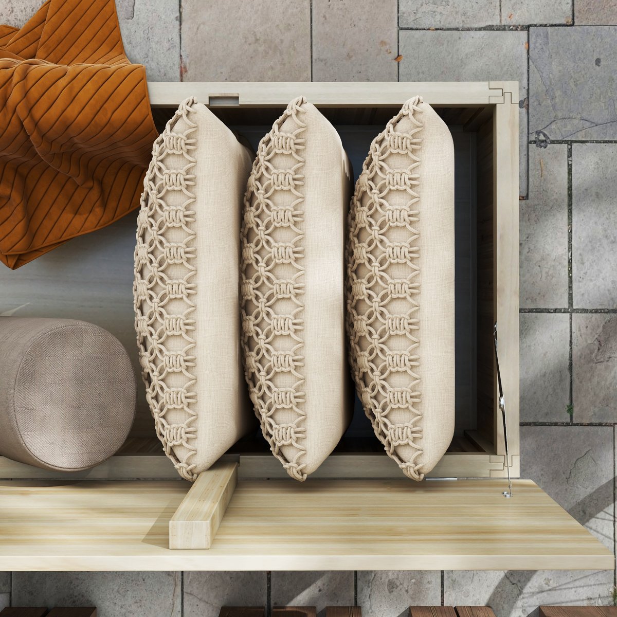 Coffre de rangement d'extérieur Bois de sapin beige, OUTSUNNY