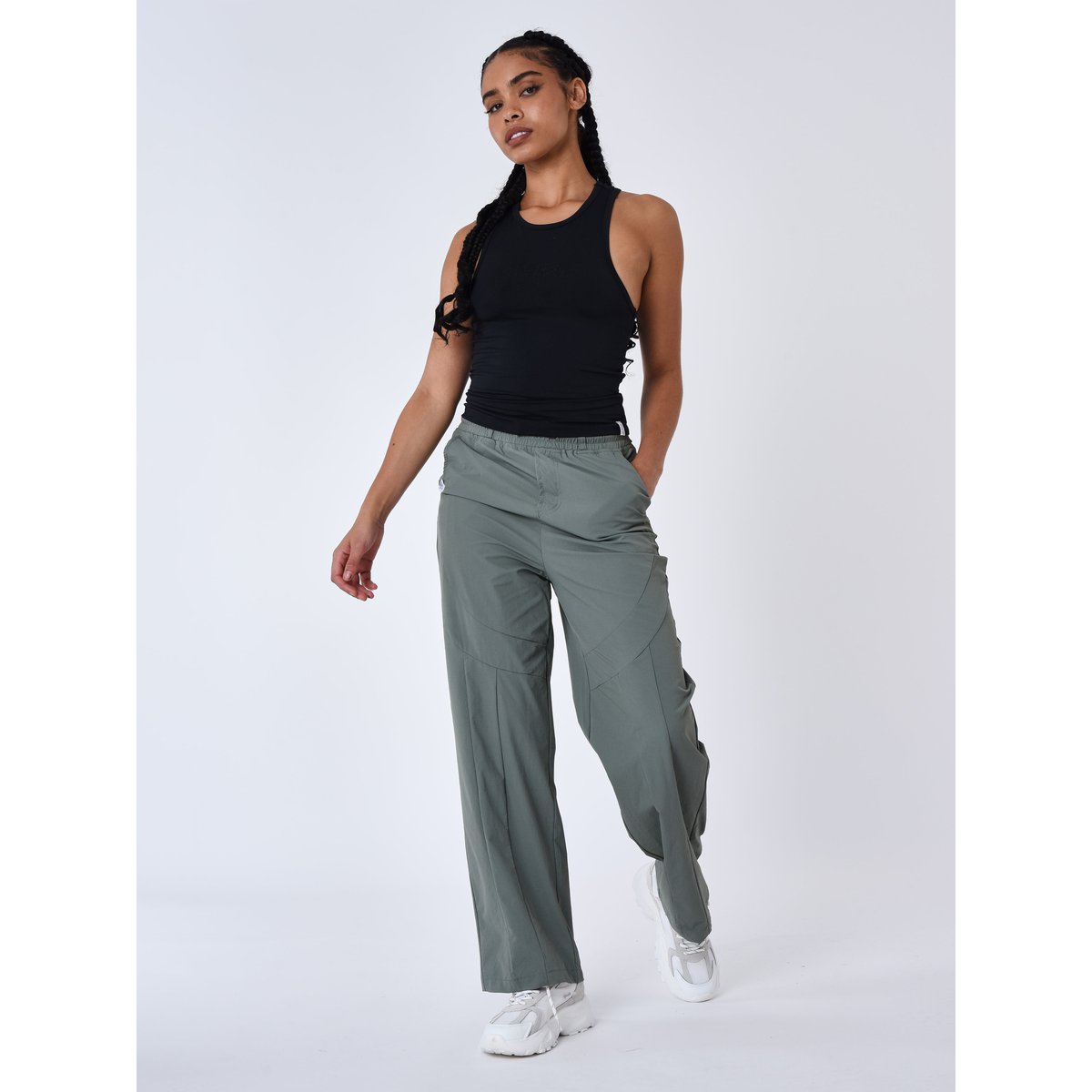 Pantalon droit à découpes kaki, PROJECT X