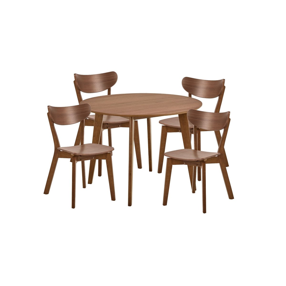 Table ronde en bois noyer D105 + 4 chaises noyer - LETA bois foncé, HELLIN, DEPUIS 1862