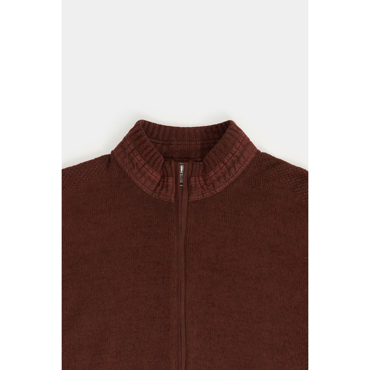 Gilet zippé chenille empiècements tissés cognac, MCS