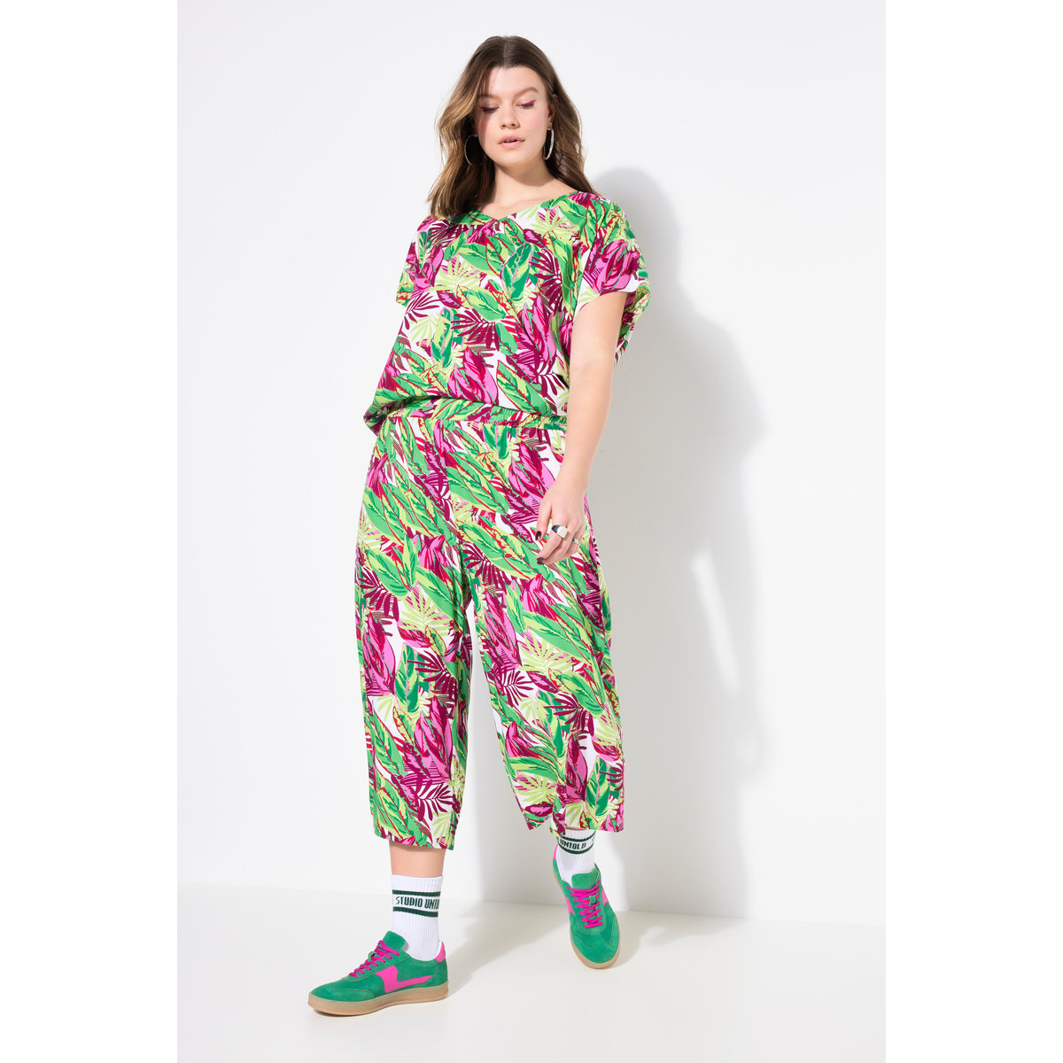 Jupe-culotte Wide Legs, imprimé jungle vert émeraude, STUDIO UNTOLD