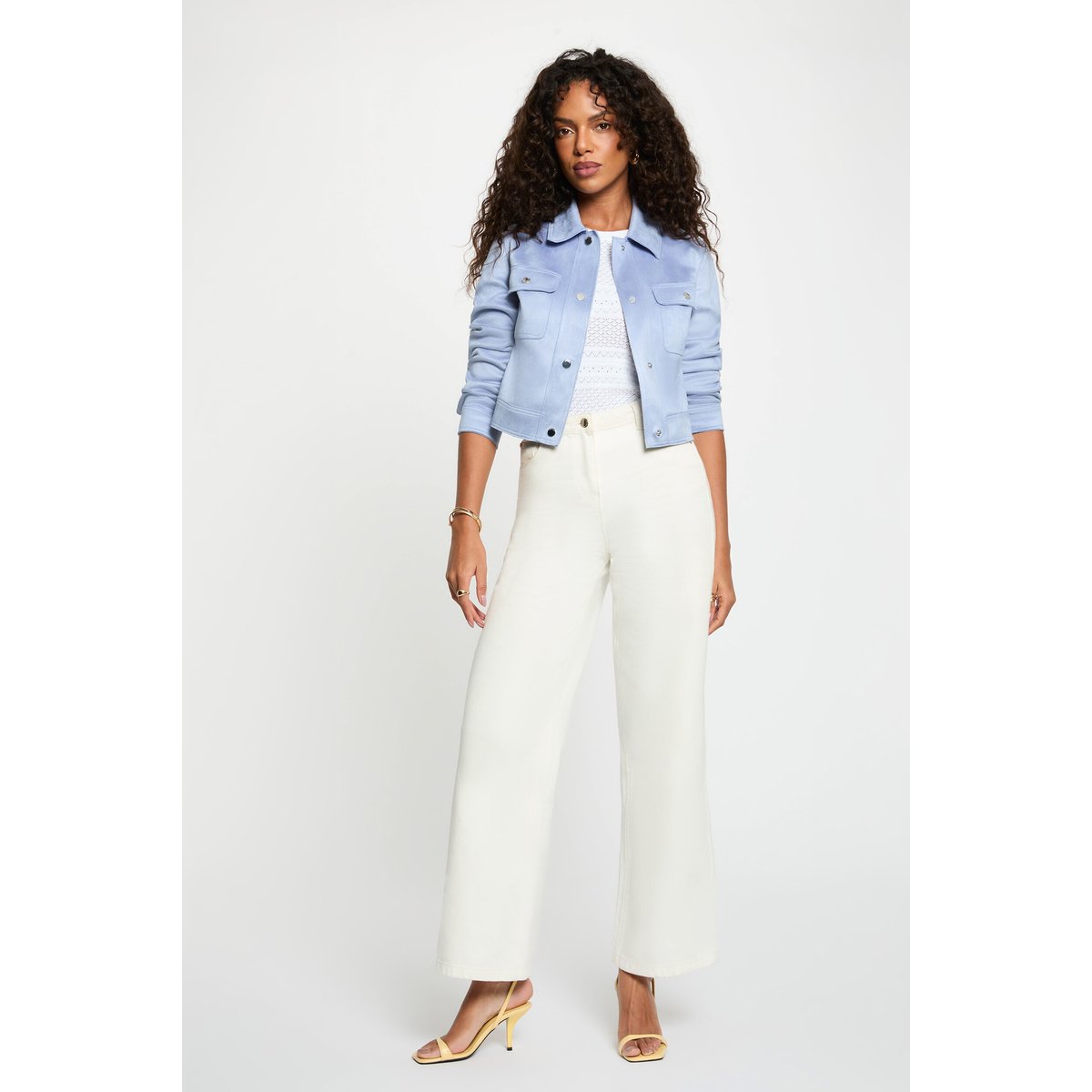 Blouson ajusté suédine bleu lavande, MORGAN