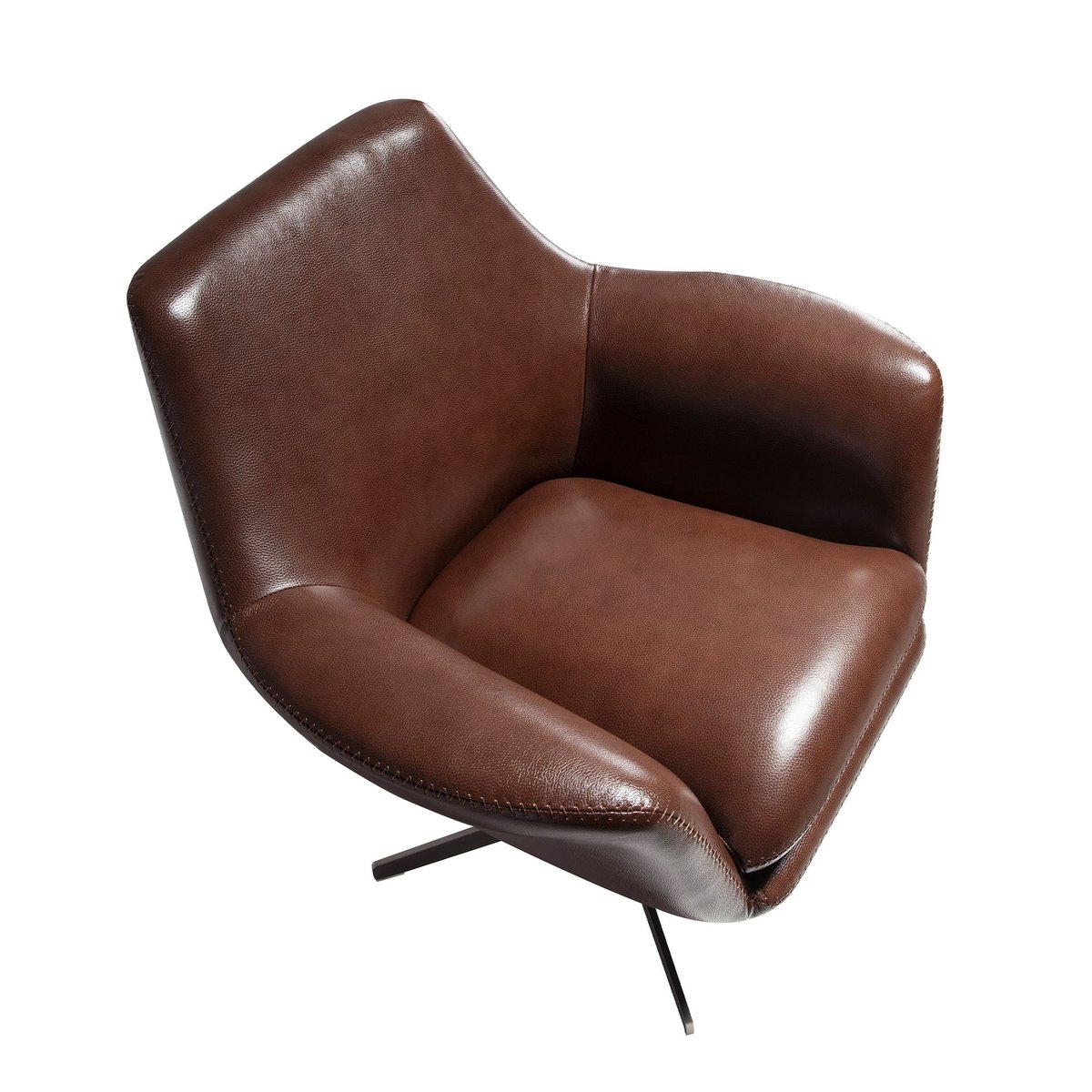 Fauteuil pivotant en cuir brun cognac marron | gris anthracite, ANGEL CERDA