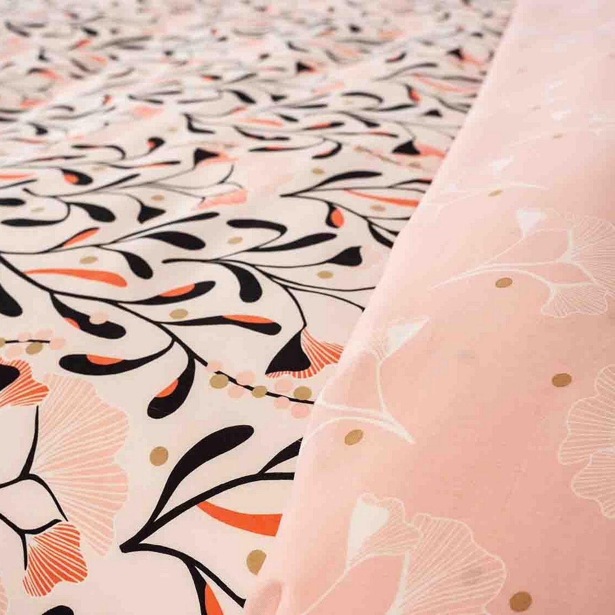 Parure de lit - housse de couette en satin de coton imprimée rose, EDEN