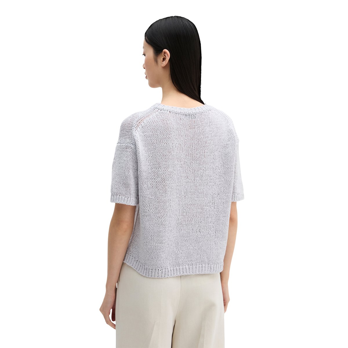 Pull à manches courtes loose en fil à bandelettes bleu clair, MARC O'POLO