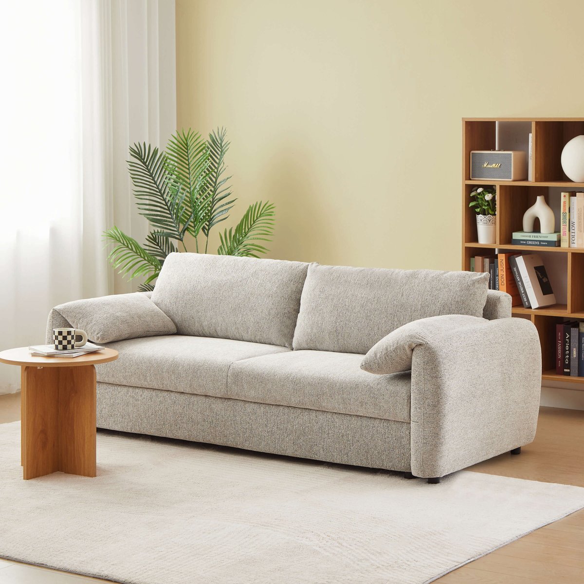 Canapé droit convertible chenille tramé ANGEA beige, BAÏTA