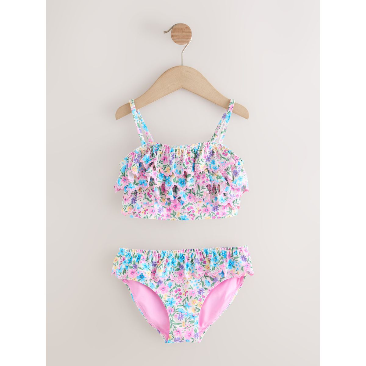 Bikini volanté petits motifs floraux roses et jaunes, NEXT