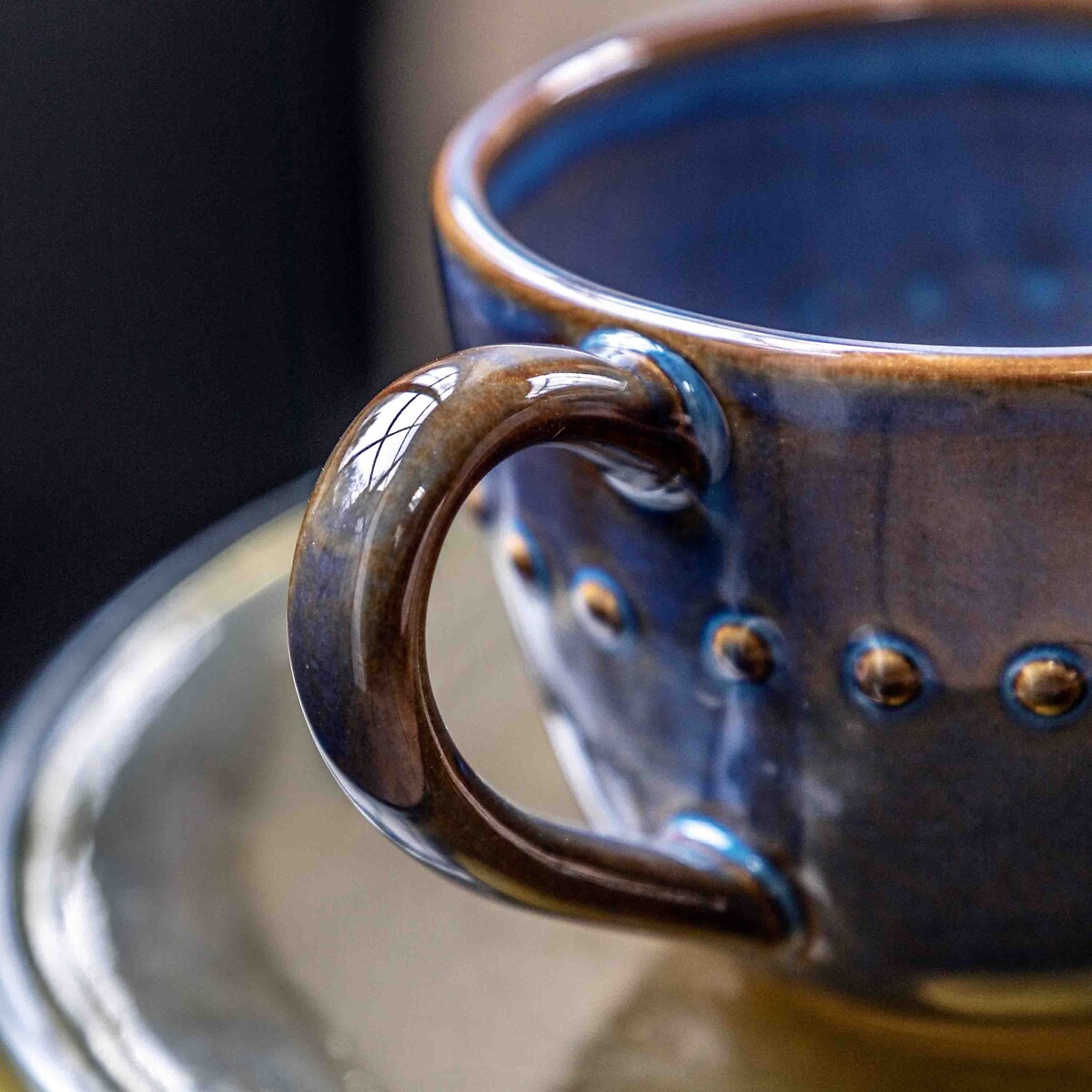 Set of 4 Reactive Organic Beaded Mugs blue, ÉDITÉ