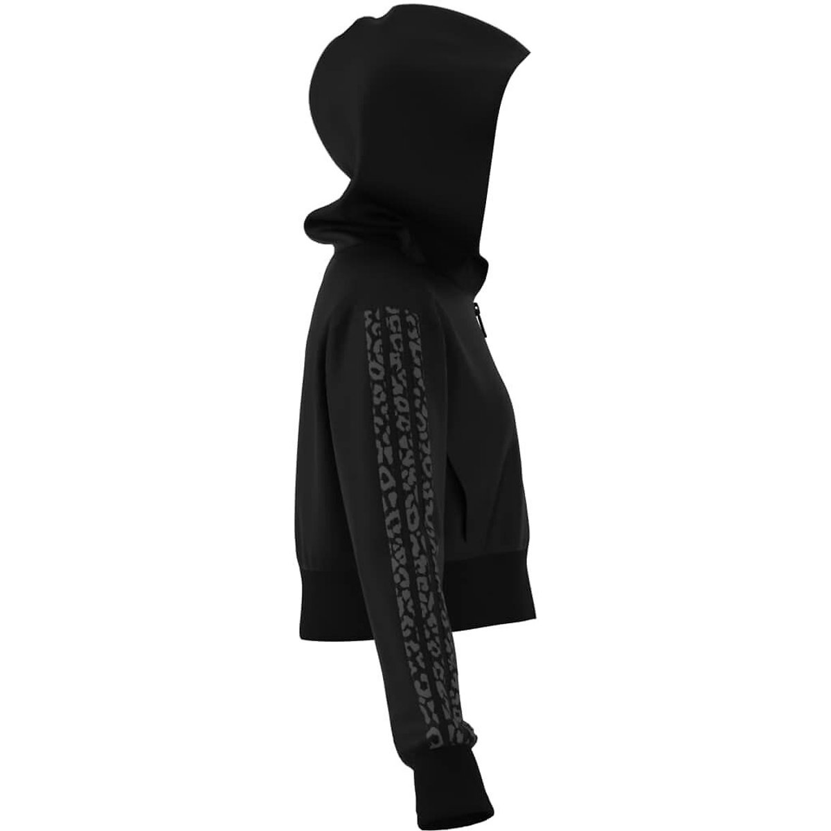 Sudadera de forro polar con capucha, cremallera y estampado de leopardo negro, ADIDAS SPORTSWEAR