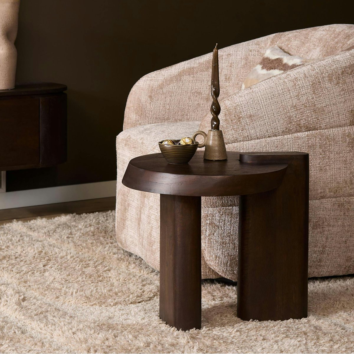 Bout de canapé bois foncé 2 pieds larges ALMA marron, PIER IMPORT