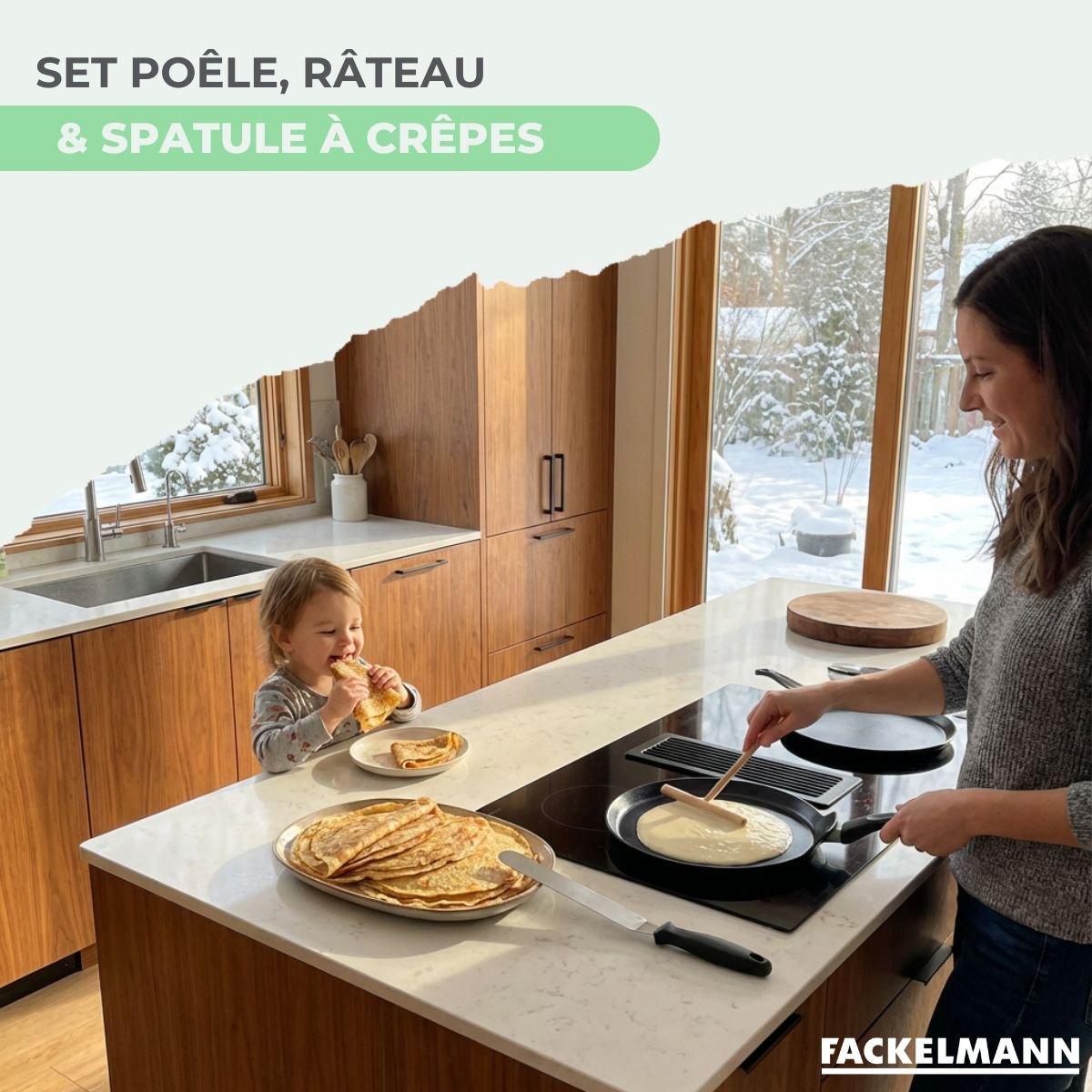 Set chandeleur crêpière 26 cm et 2 ustensiles BRANDAO noir, FACKELMANN