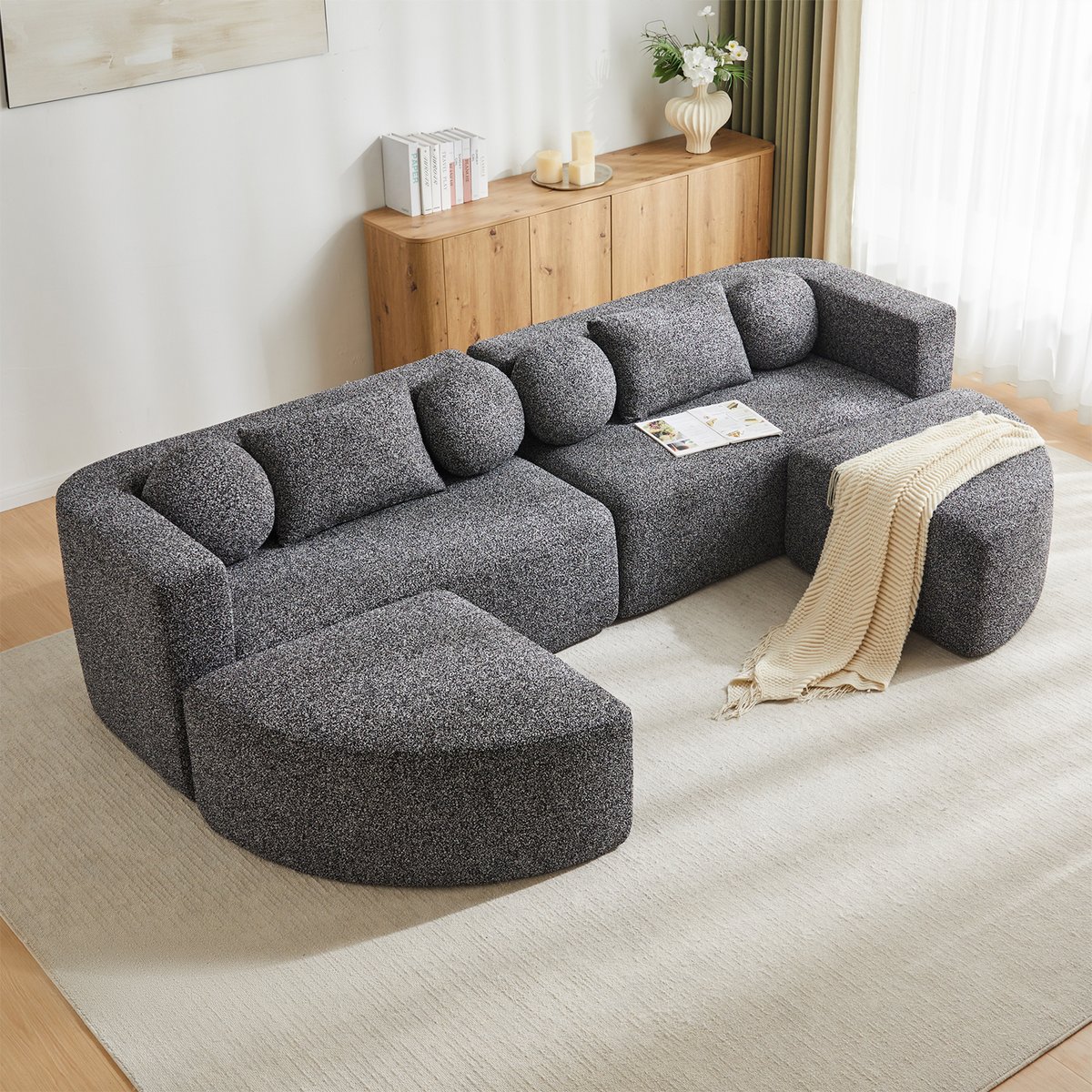 Canapé d'angle modulable convertible en chenille, MODEL1 gris foncé, MEUBLES COSY