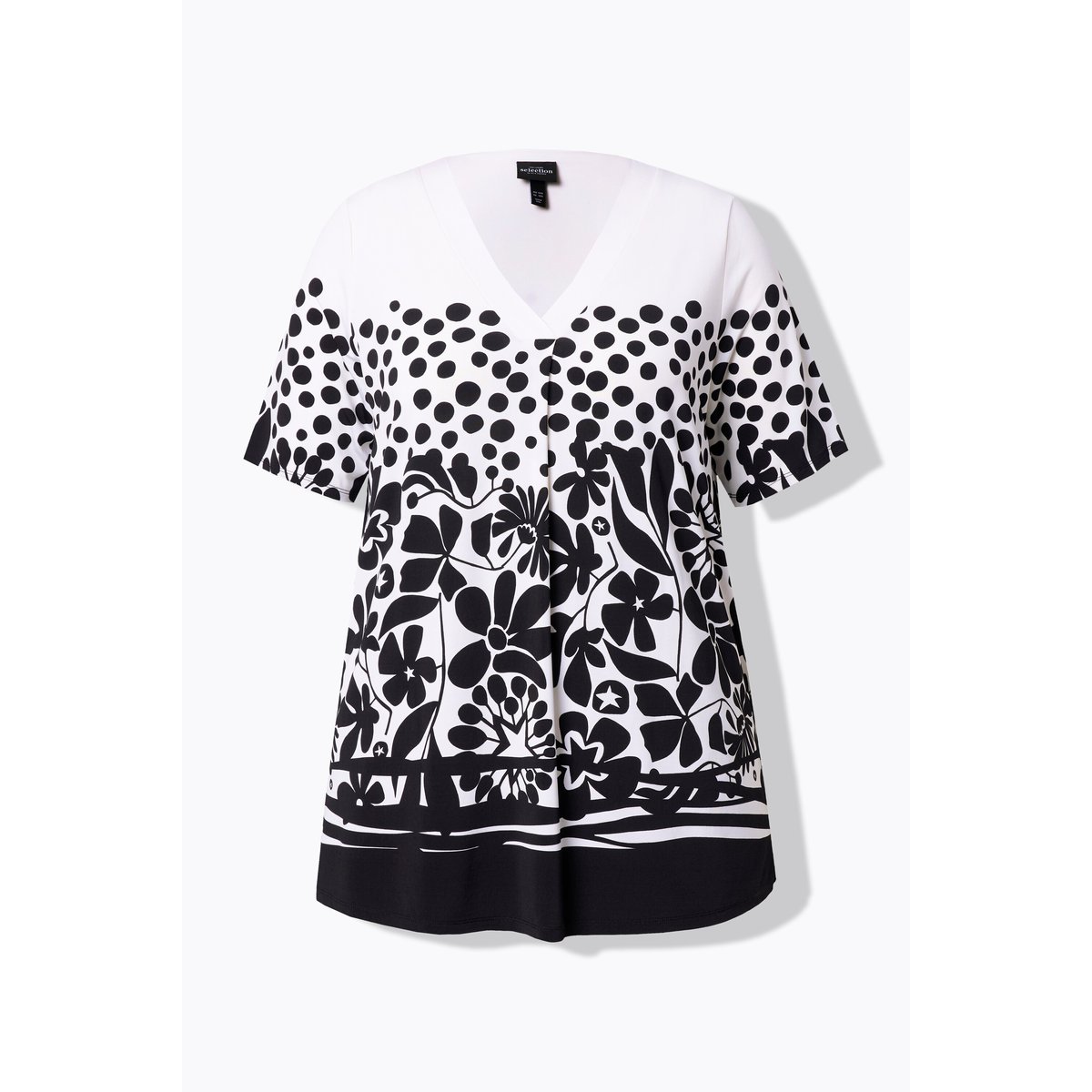 T-shirt en tissu fluide, motif à fleurs blanc neige, ULLA POPKEN