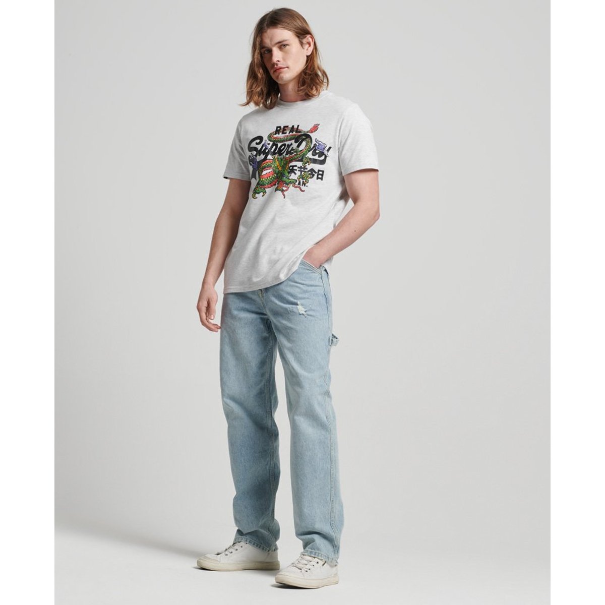 T-shirt Vintage Logo Narrative gris glacier chiné, SUPERDRY