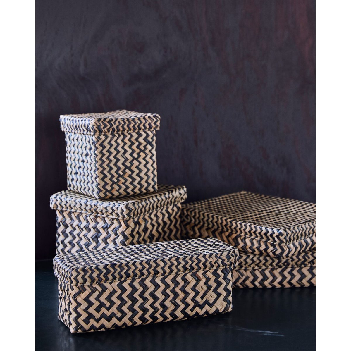 Lot de 2 boites de rangement carrées Ollie noir, naturel, HOUSE DOCTOR