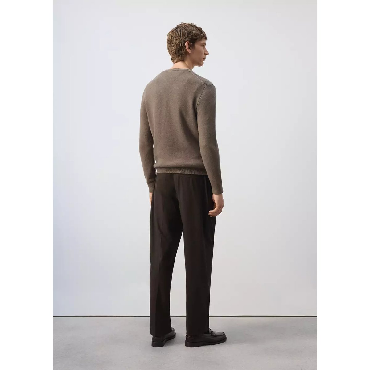 Pull-over maille laine mélangée marron moyen, MANGO MAN