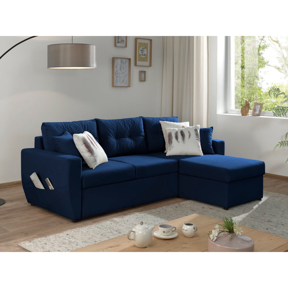 Canapé d'Angle Convertible 4 places - ASTORIA bleu marine, BEST MOBILIER