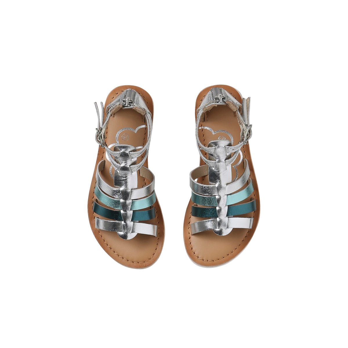 Sandales esprit spartiates cuir enfant collection maternelle argent, VERTBAUDET