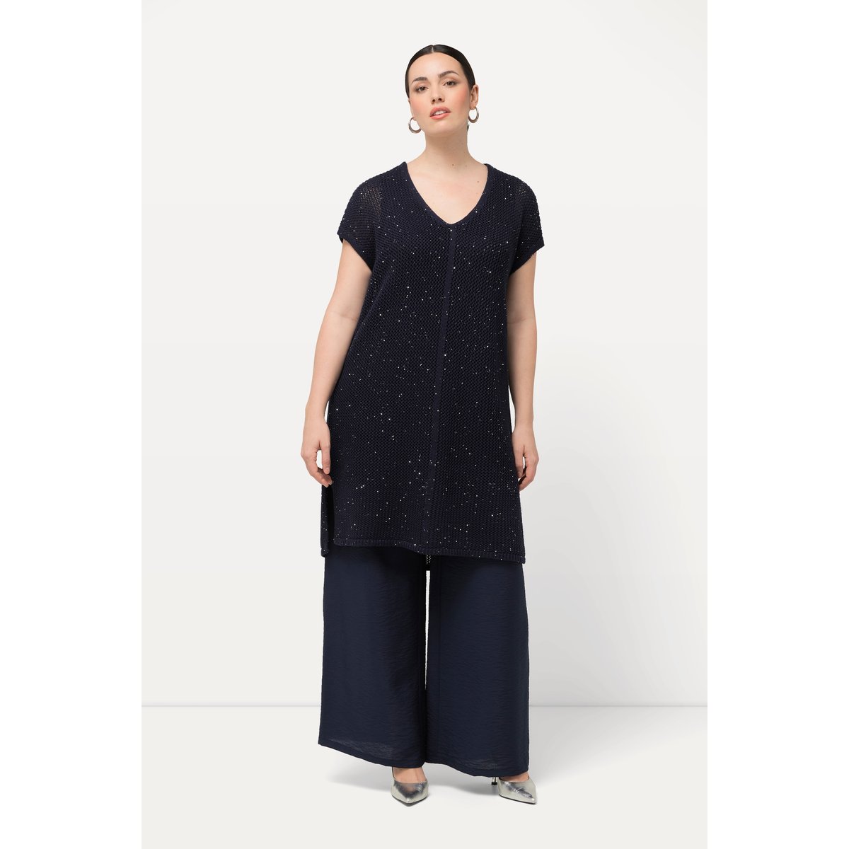Pull long sans manches en maille texturée marine, ULLA POPKEN