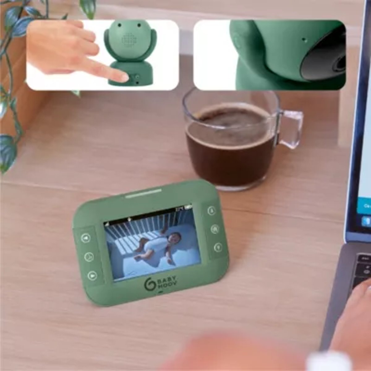 Babyphone vidéo multifonctions Yoo Twist avec caméra rotative et inclinable vert, BABYMOOV