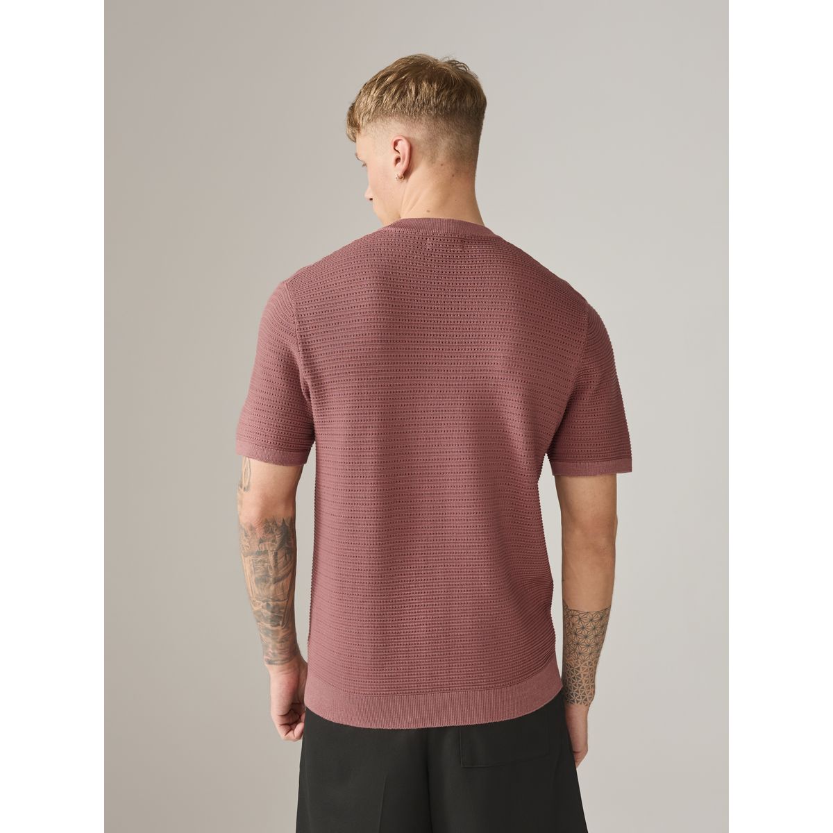 T-shirt ras du cou texturé, lot de 2 blanc/rose prune, NEXT