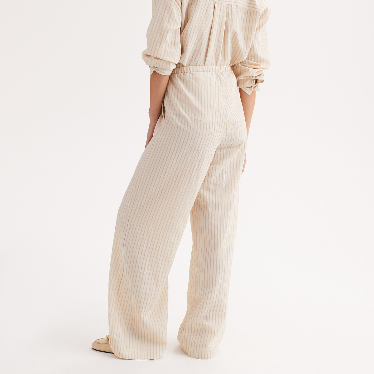 Striped Seersucker Loose Fit Wide Leg Trousers brown stripes, ANNE WEYBURN