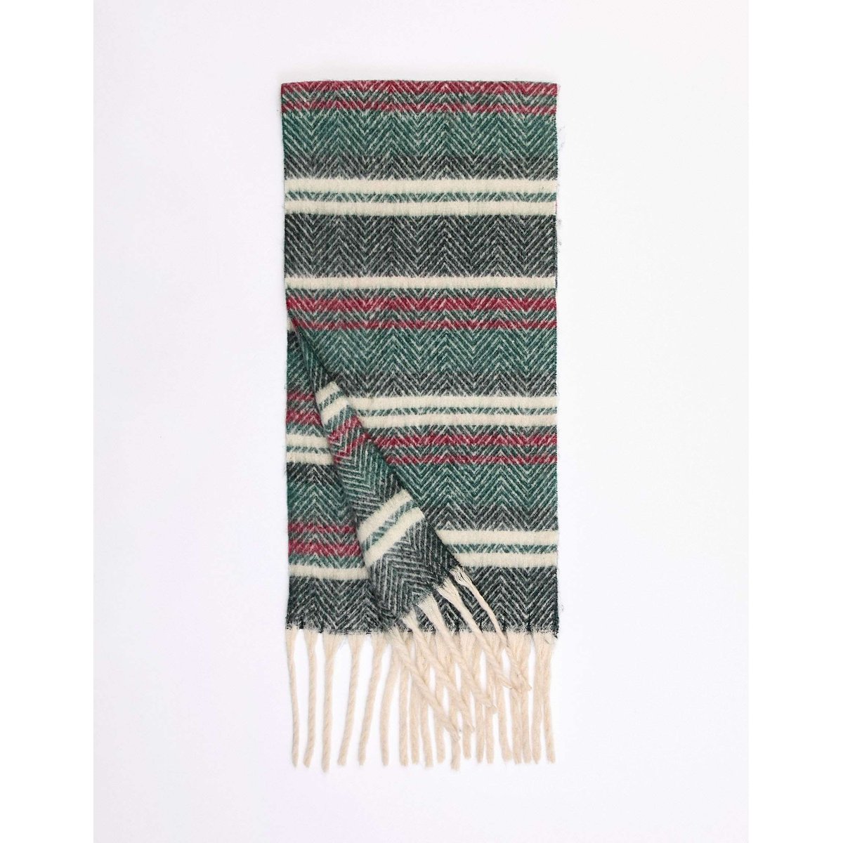 Écharpe rayée à franges KUNDRA vert stripe, LA FIANCÉE