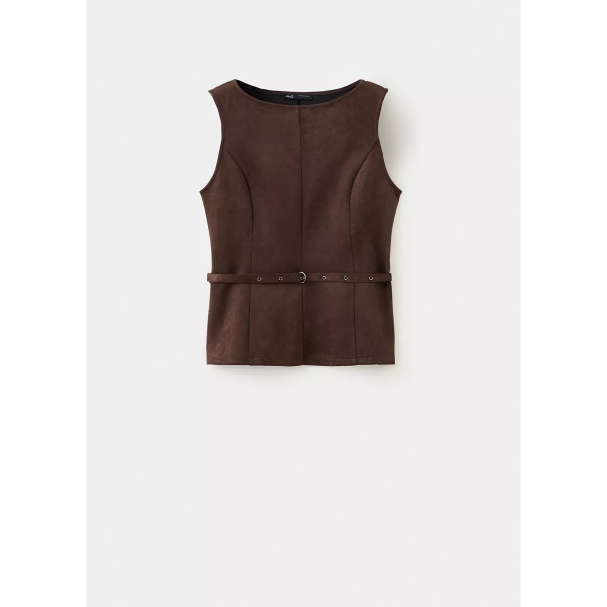 Top en daim avec ceinture intégrée marron, MANGO