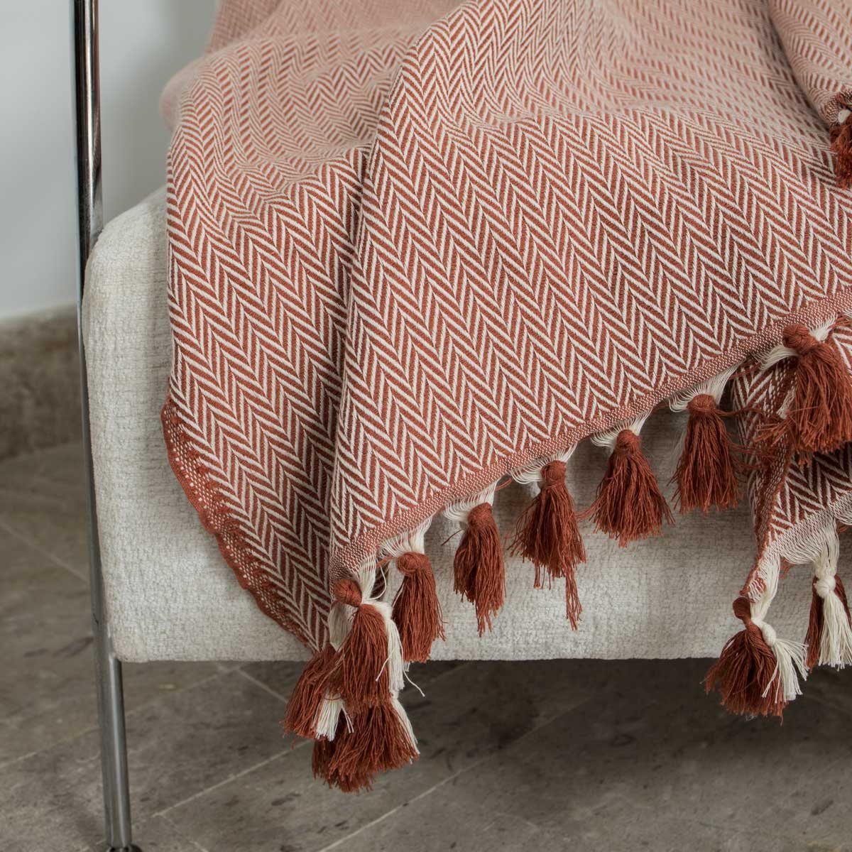 Plaid coton MEGEVE rouge tomette, FEBRONIE