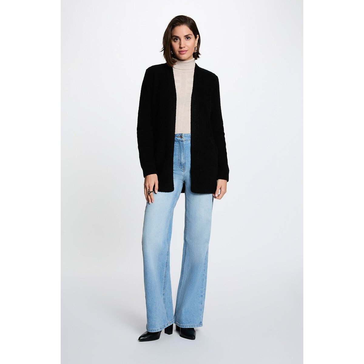 Gilet long col V noir, MORGAN