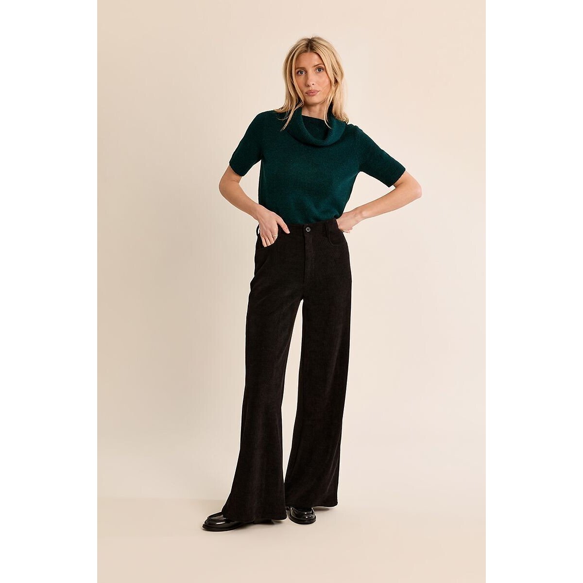 Pantaloni larghi in velluto nero , MOLLY BRACKEN