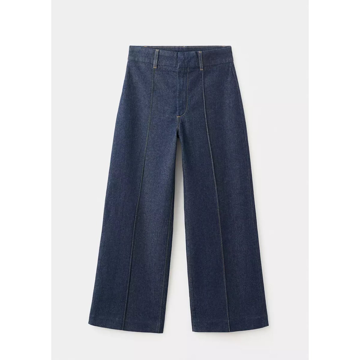 Jean large taille haute à coutures bleu, MANGO
