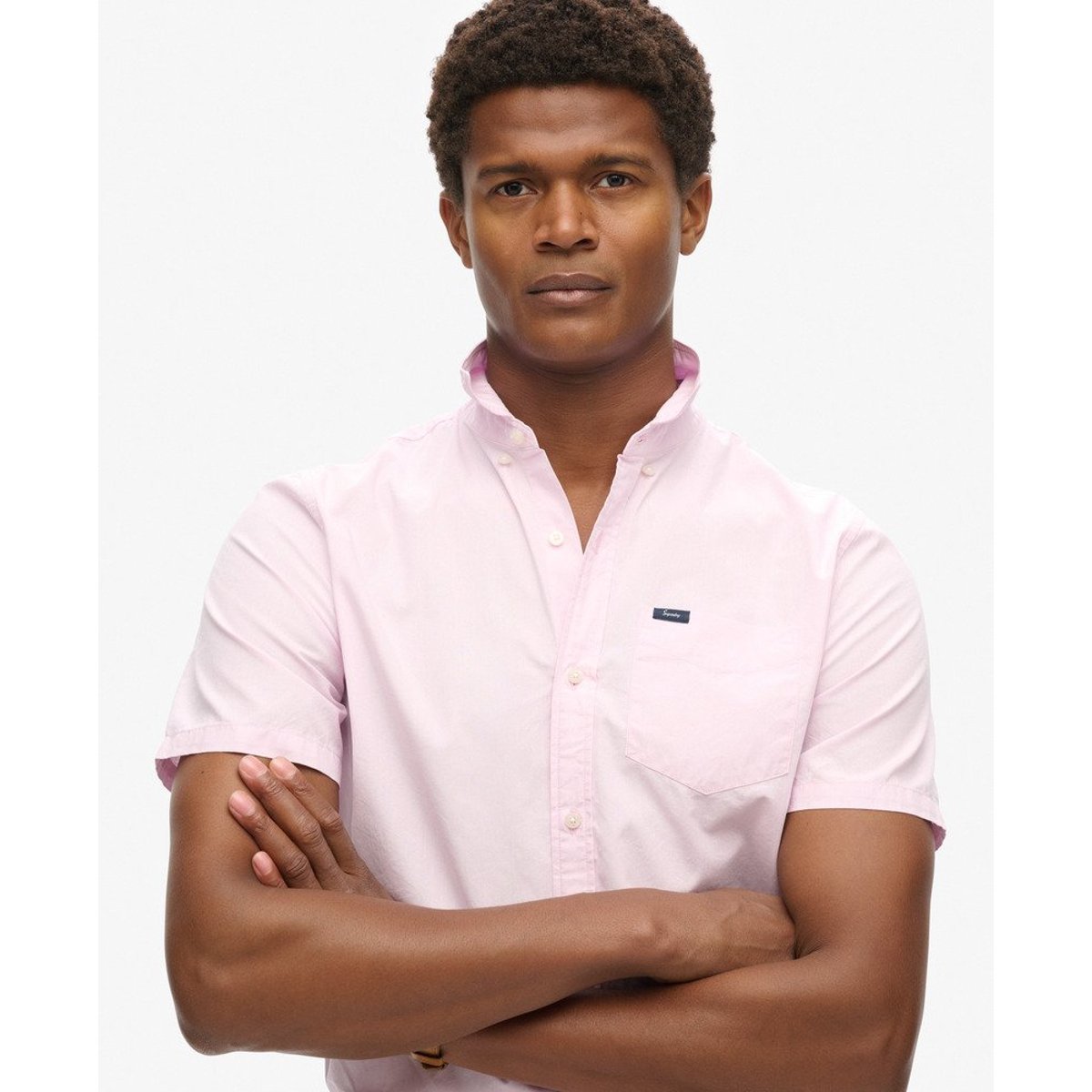 Chemise Oxford à manches courtes Premium University rose urbain, SUPERDRY