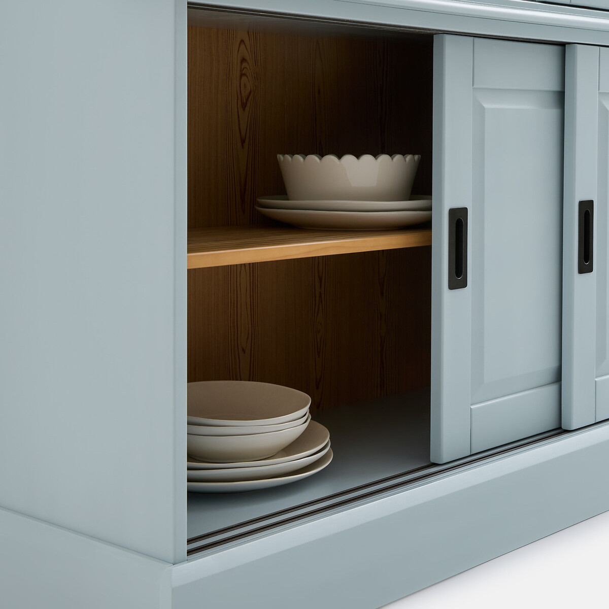 Geschirrschrank POIRET, 6 Türen, aus massiver Kiefer und MDF grautürkis, LA REDOUTE INTERIEURS