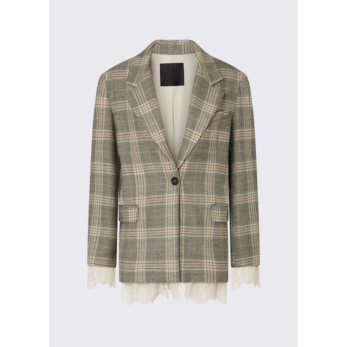 Blazer à carreaux avec détails en dentelle carreaux beiges, LIU JO