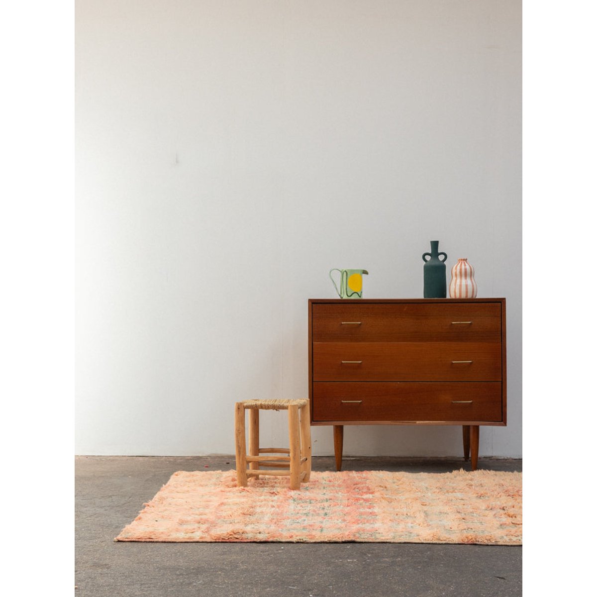 Tapis rose et turquoise en laine Olivier N°40 - Bon état rose, DEBONGOUT