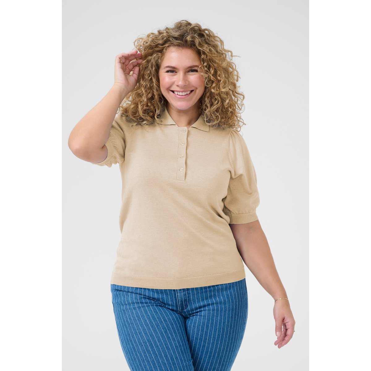 Knitted pullover beige feather gray melange, KAFFE CURVE