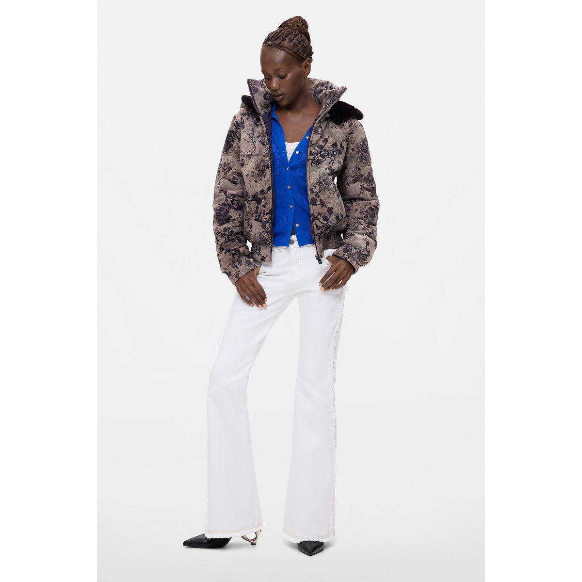 Manteau matelassé court floqué noir, DESIGUAL