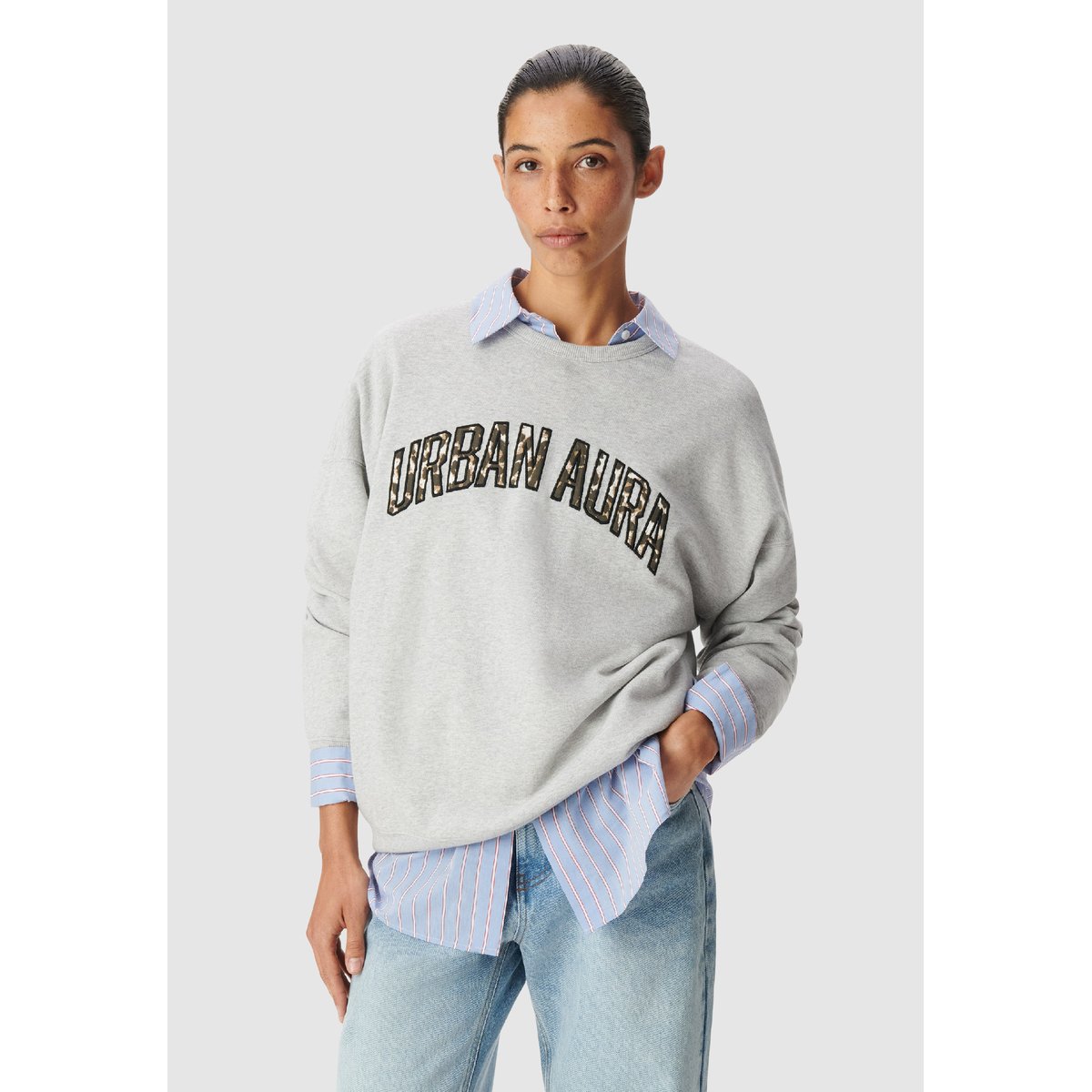 Sweat à message lettres brodées gris anthracite, IKKS