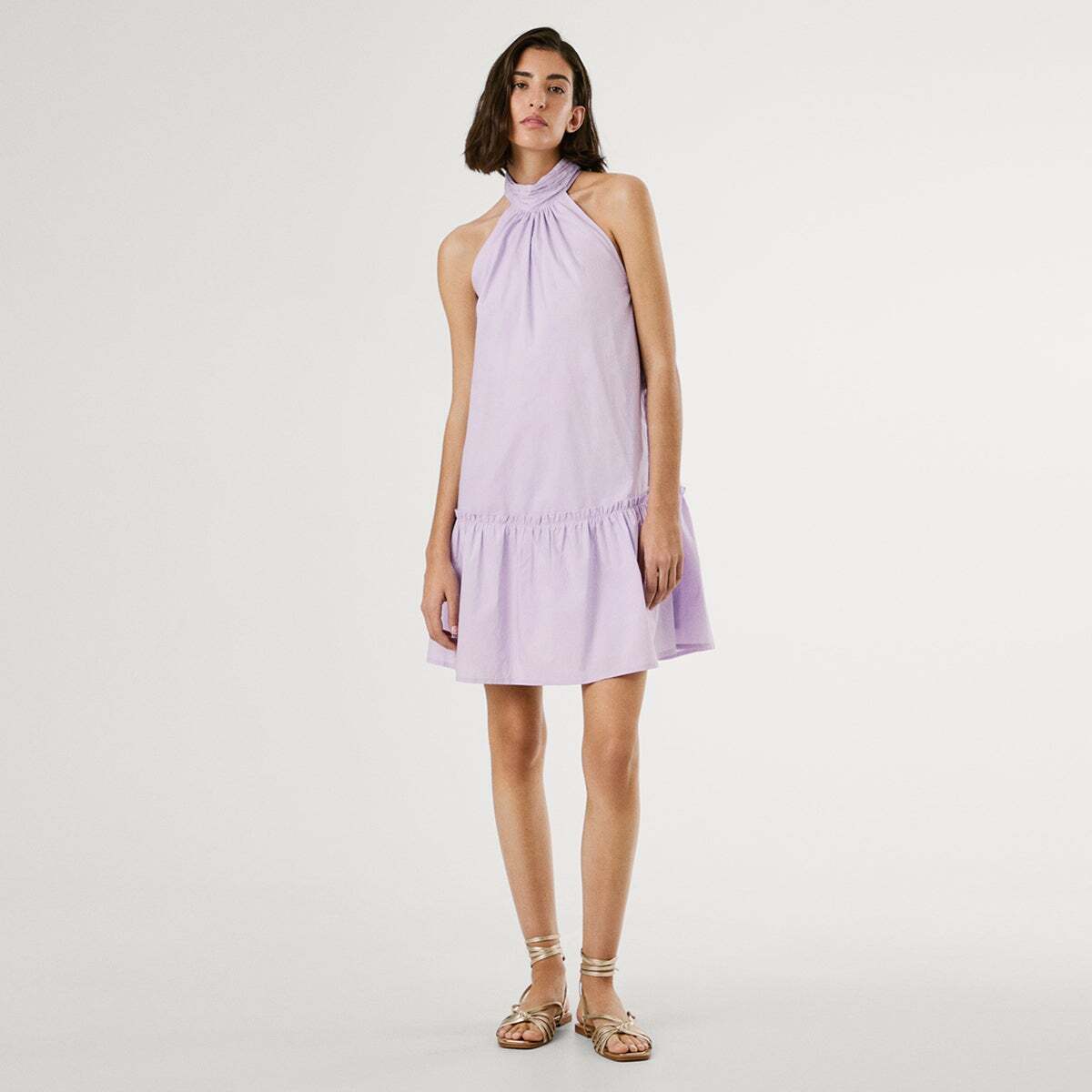 Robe Courte À Col Dos Nu En Popeline lilas, PEPE JEANS
