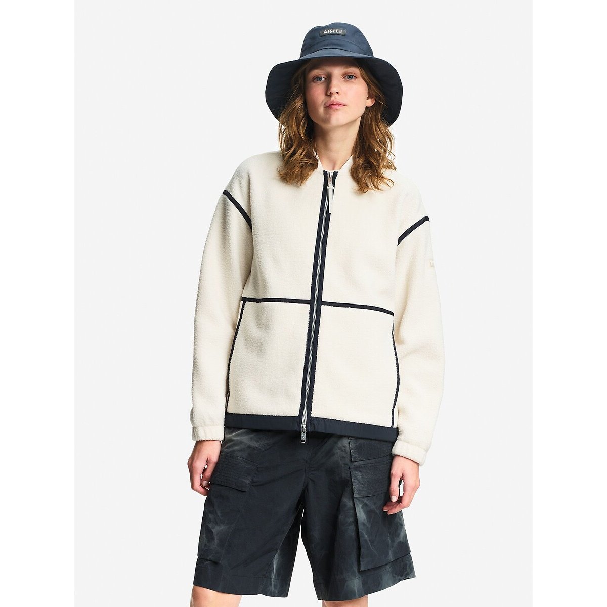 Veste teddy zippée en sherpa léger ecru, AIGLE