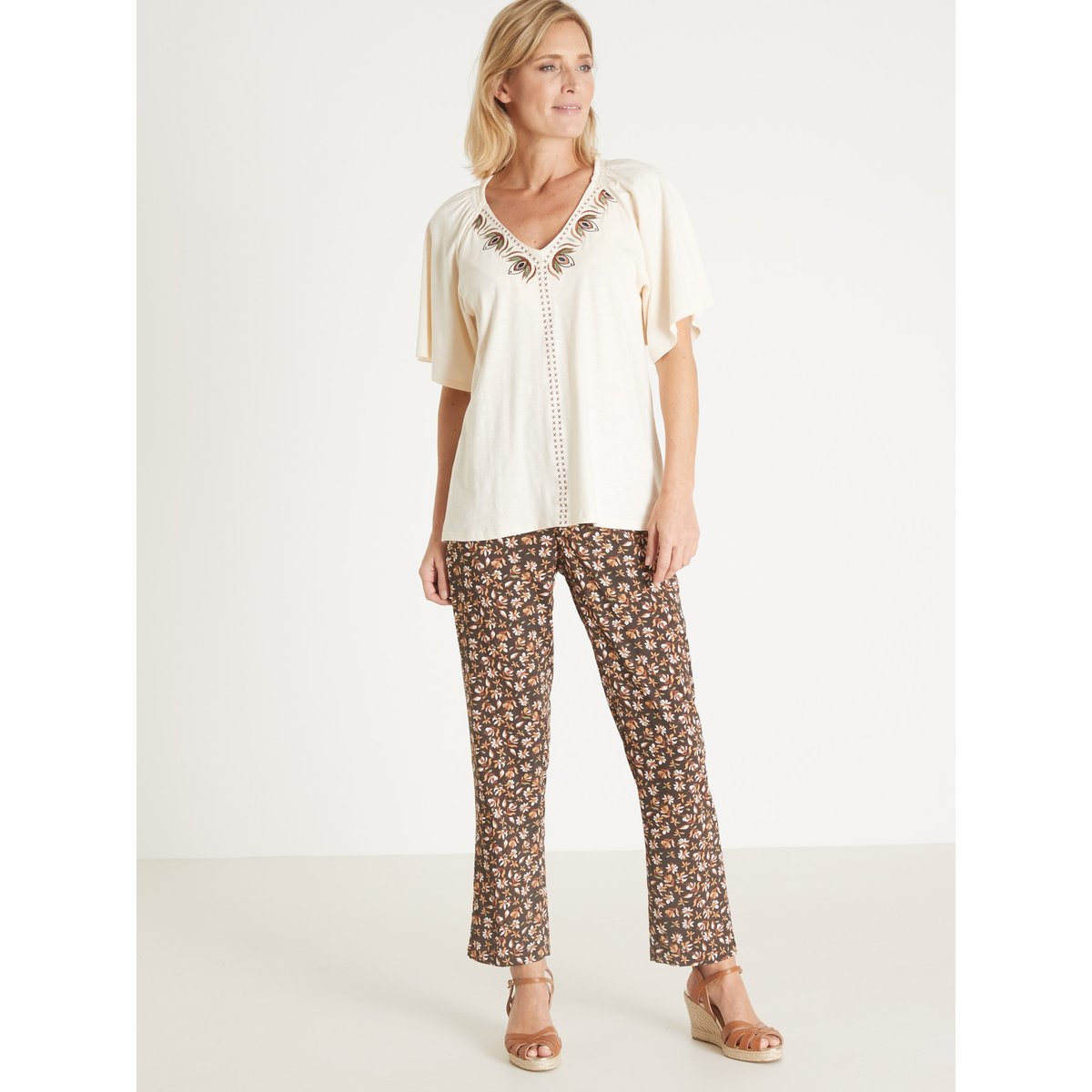 Tee-shirt V manches papillon ecru, DAXON