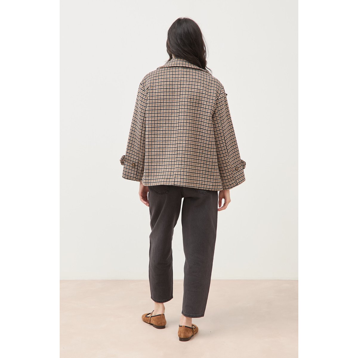 Caban oversize court col tailleur marron, BONOBO