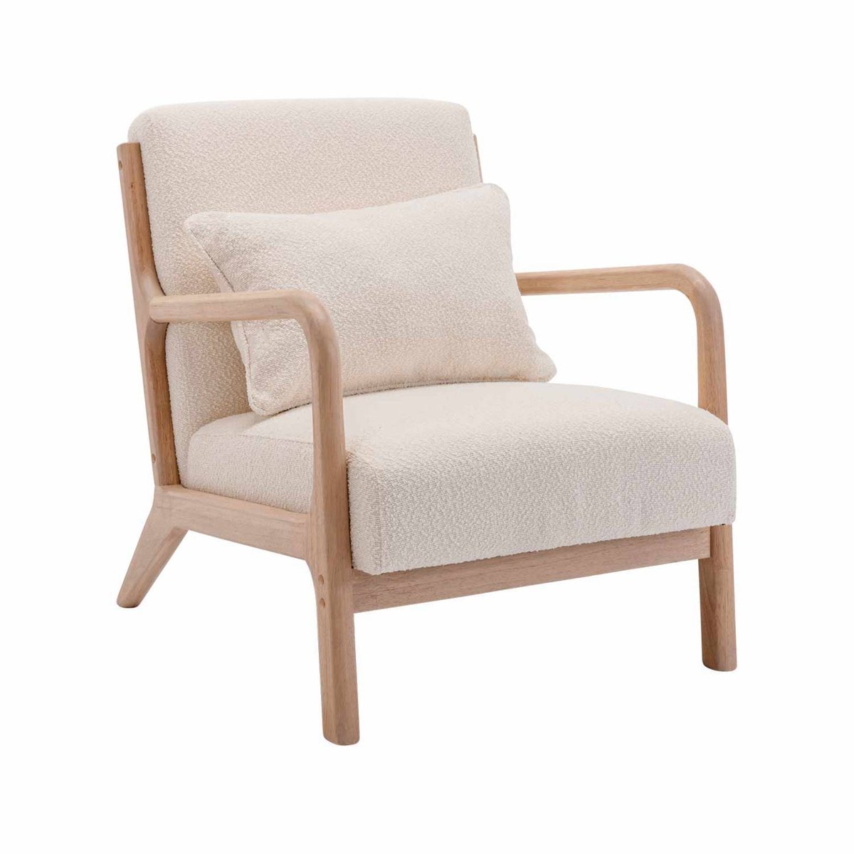 Fauteuil scandinave bois d'hévéa et bouclette texturée LORENS beige, SWEEEK