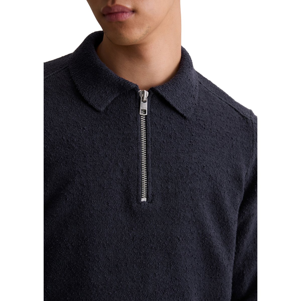 Pull-over en tricot bouclette relaxed en coton bio bleu foncé, MARC O’POLO DENIM