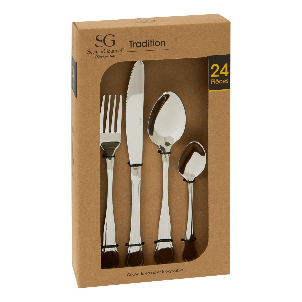 Lot de 24 couverts en acier inoxydable TRADITION argent, SECRET DE GOURMET