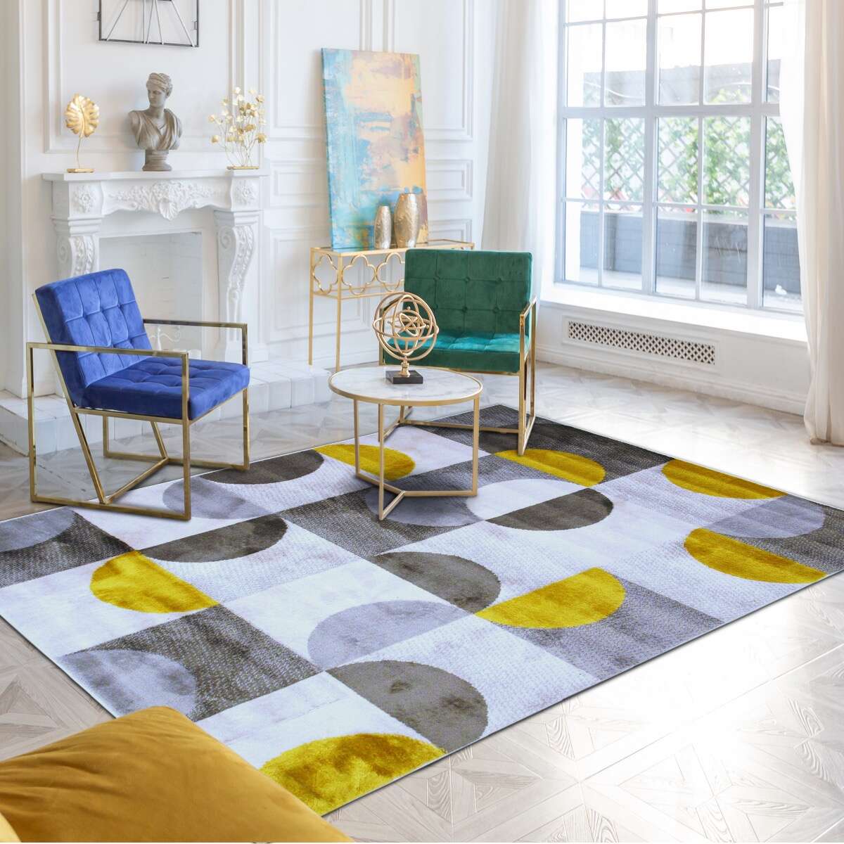 Tapis motifs arcs de cercle et carrés et  MODERN gris, THE DECO FACTORY