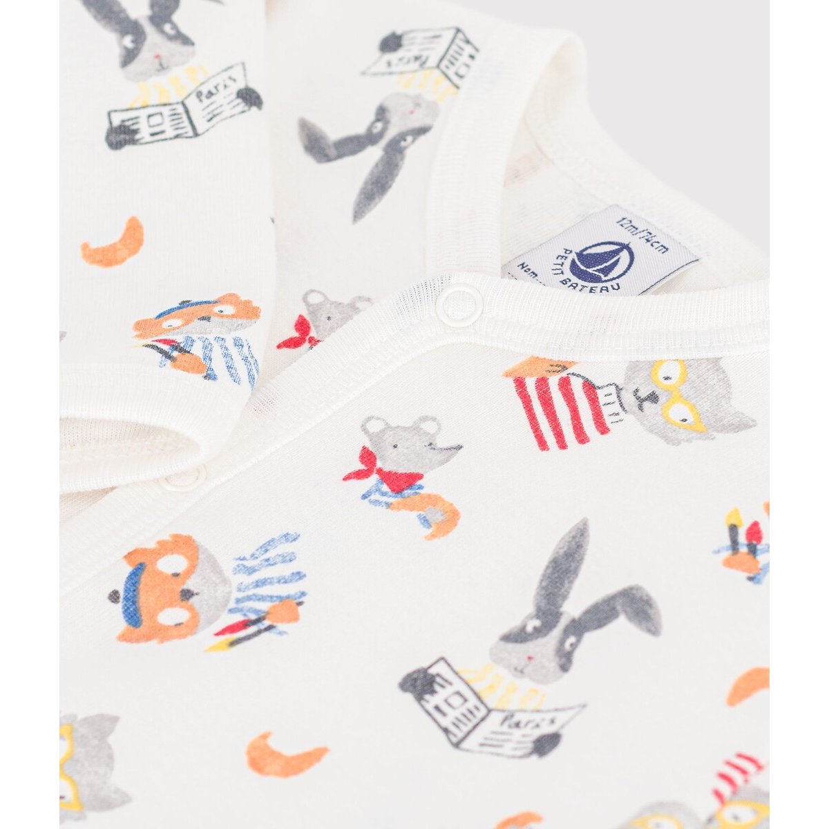 Pyjama en coton, imprimé animaux imprimé fond blanc, PETIT BATEAU