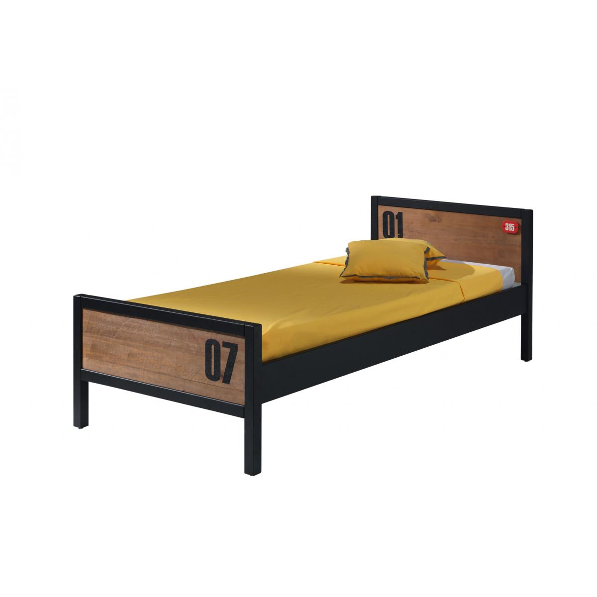 ALEX Lit Simple 90x200 pin massif + Sommier + Lit gigogne couleur unique, VIPACK